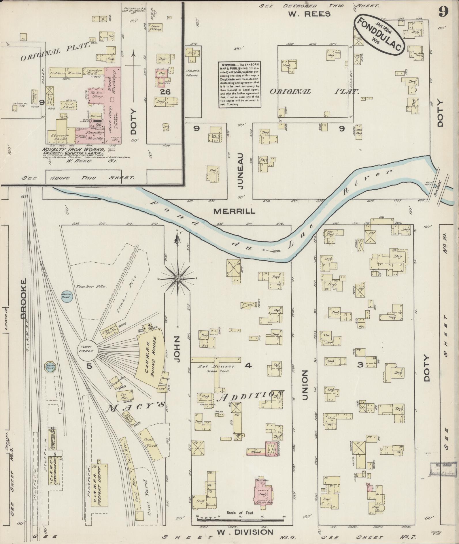 Sanborn Fire Insurance Map from Fond du Lac, Fond du Lac County, Wisconsin (1884), Sheet #0009 - Historic Sanborn Fire Insurance Map Print, vintage old map wall art, antique decor, genealogy gift, Wisconsin Wisconsin map