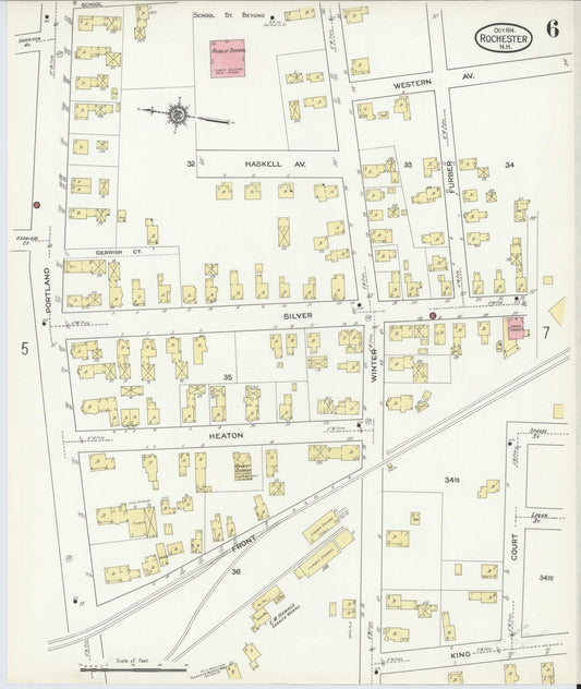Sanborn Fire Insurance Map from Rochester, Strafford County, New Hampshire (1914), Sheet #0006 - Historic Sanborn Fire Insurance Map Print, vintage old map wall art, antique decor, genealogy gift, New Hampshire New Hampshire map