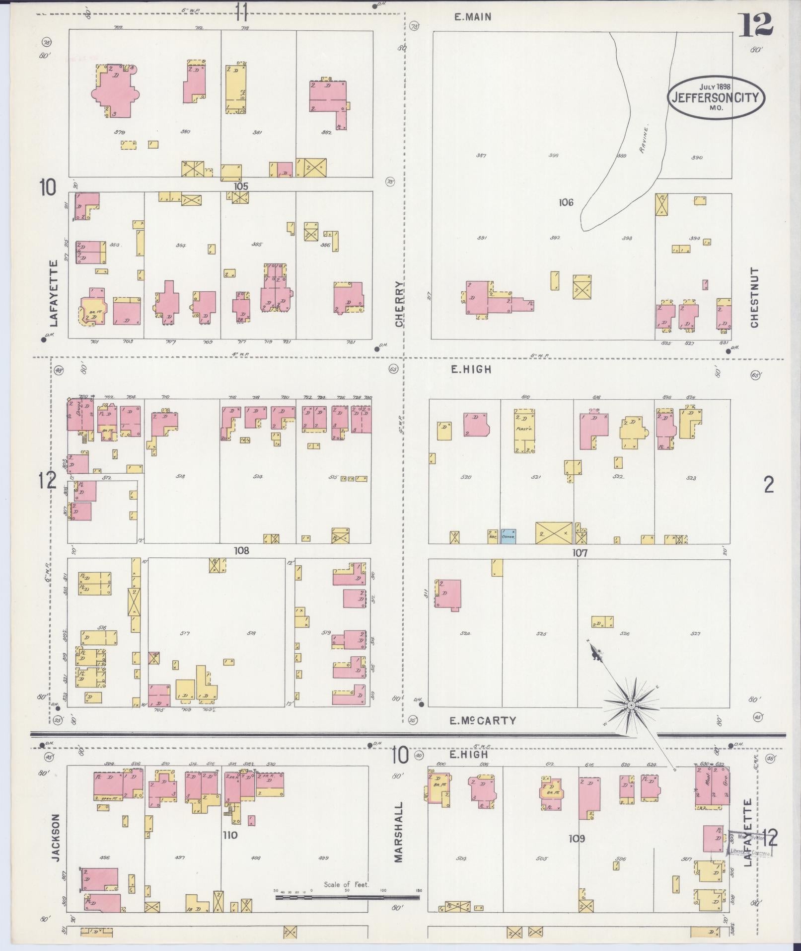 Sanborn Fire Insurance Map from Jefferson City, Cole County, Missouri (1898), Sheet #0012 - Complete Map Set gallery image, historic Sanborn map, vintage wall art, Missouri Missouri