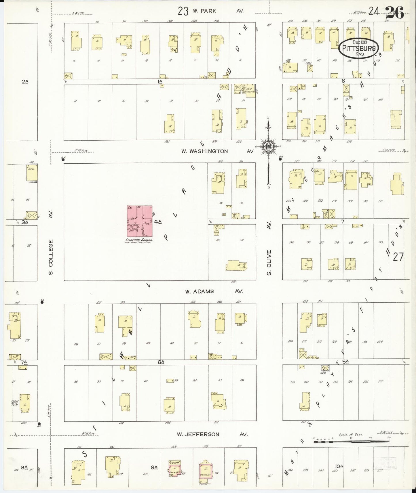 Sanborn Fire Insurance Map from Pittsburg, Crawford County, Kansas (1913), Sheet #0026 - Complete Map Set gallery image, historic Sanborn map, vintage wall art, Kansas Kansas