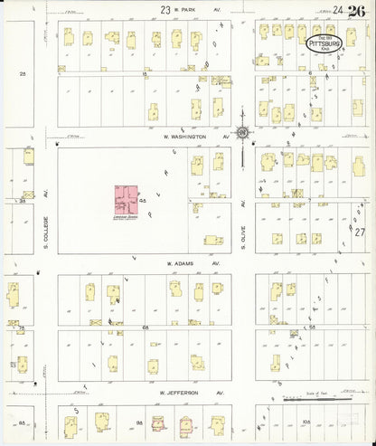 Sanborn Fire Insurance Map from Pittsburg, Crawford County, Kansas (1913), Sheet #0026 - Complete Map Set gallery image, historic Sanborn map, vintage wall art, Kansas Kansas