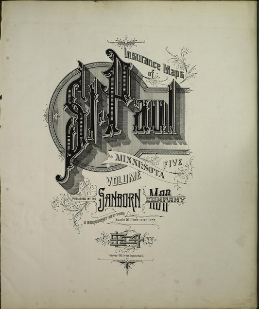 Sanborn Fire Insurance Map from Saint Paul, Ramsey County, Minnesota (1904), Sheet #0001 - Historic Sanborn Fire Insurance Map Print, vintage old map wall art, antique decor, genealogy gift, Minnesota Minnesota map