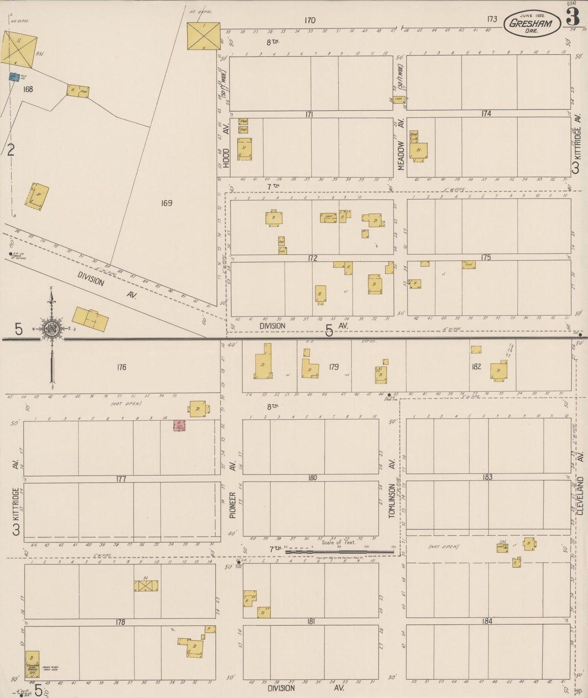Sanborn Fire Insurance Map from Gresham, Multnomah County, Oregon (1922), Sheet #0003 - Historic Sanborn Fire Insurance Map Print, vintage old map wall art, antique decor, genealogy gift, Oregon Oregon map