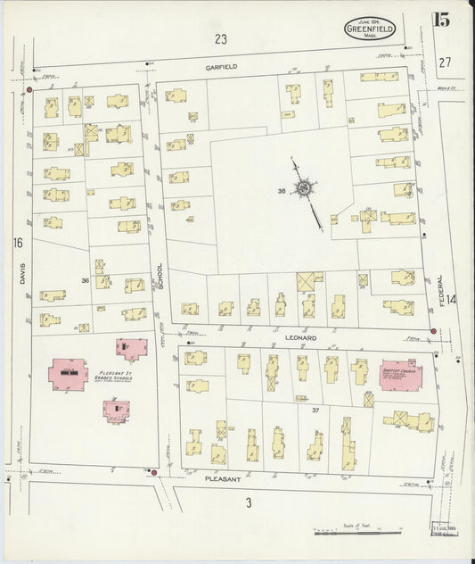 Sanborn Fire Insurance Map from Greenfield, Franklin County, Massachusetts (1914), Sheet #0015 - Historic Sanborn Fire Insurance Map Print, vintage old map wall art, antique decor, genealogy gift, Massachusetts Massachusetts map