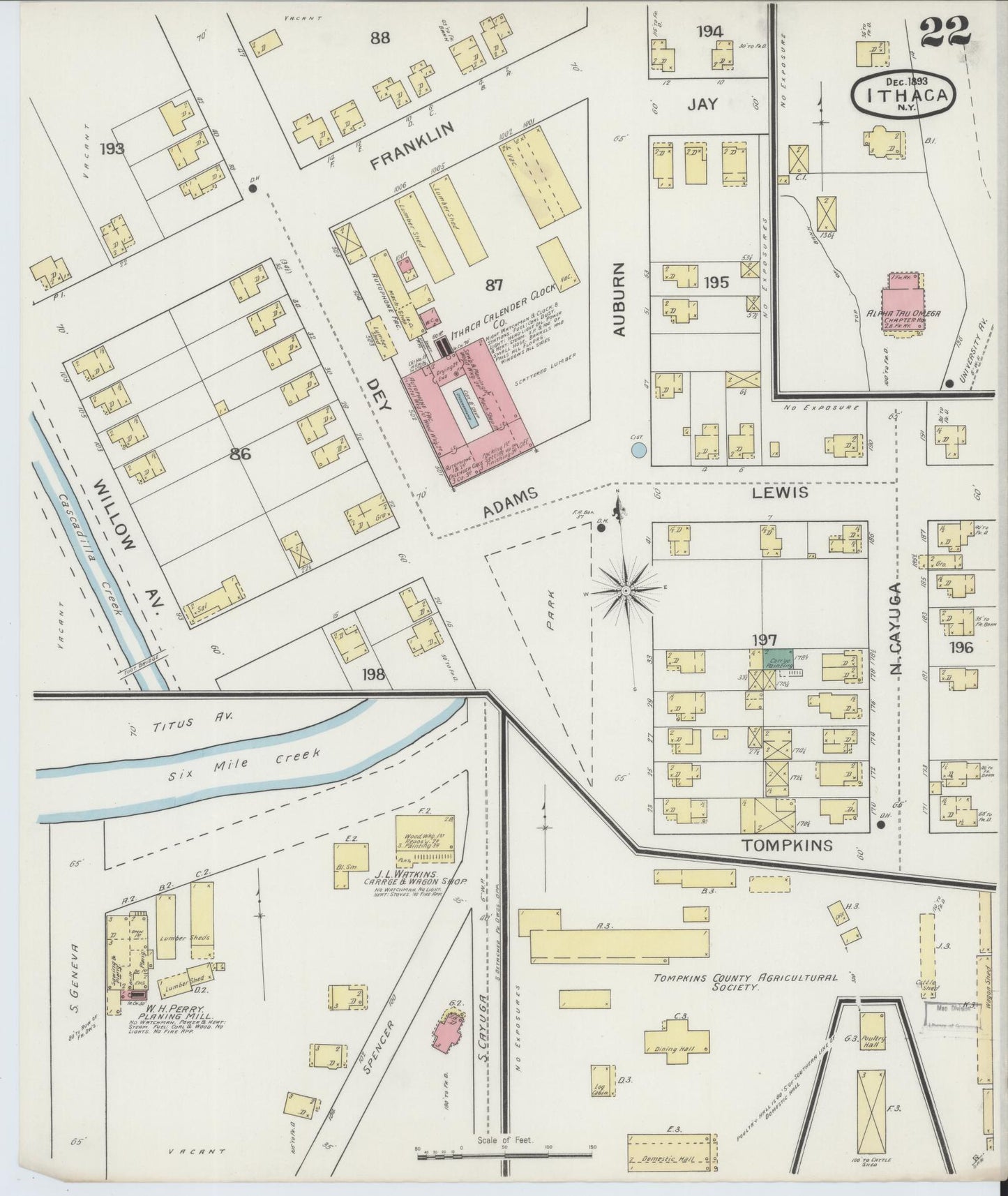 Sanborn Fire Insurance Map from Ithaca, Tompkins County, New York (1893), Sheet #0022 - Historic Sanborn Fire Insurance Map Print, vintage old map wall art, antique decor, genealogy gift, New York New York map