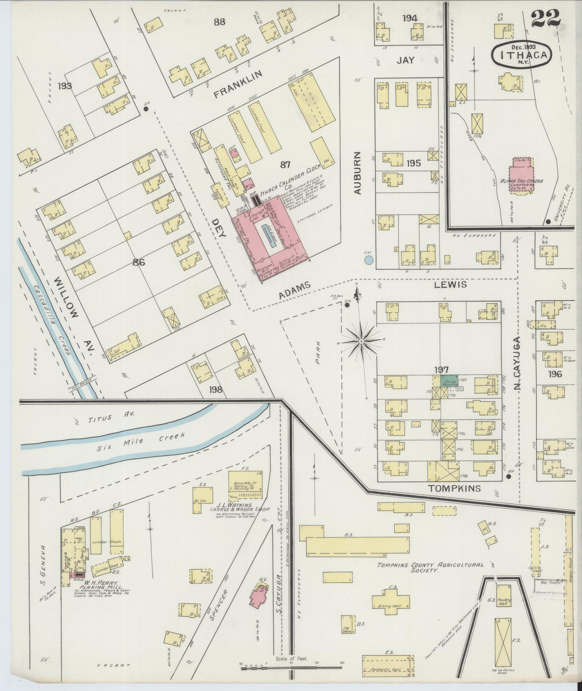 Sanborn Fire Insurance Map from Ithaca, Tompkins County, New York (1893), Sheet #0022 - Historic Sanborn Fire Insurance Map Print, vintage old map wall art, antique decor, genealogy gift, New York New York map