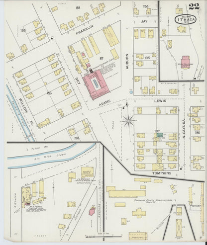 Sanborn Fire Insurance Map from Ithaca, Tompkins County, New York (1893), Sheet #0022 - Historic Sanborn Fire Insurance Map Print, vintage old map wall art, antique decor, genealogy gift, New York New York map