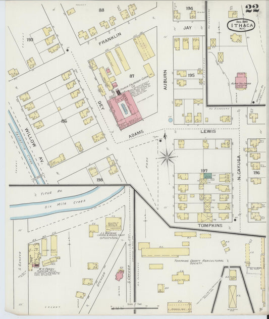 Sanborn Fire Insurance Map from Ithaca, Tompkins County, New York (1893), Sheet #0022 - Historic Sanborn Fire Insurance Map Print, vintage old map wall art, antique decor, genealogy gift, New York New York map