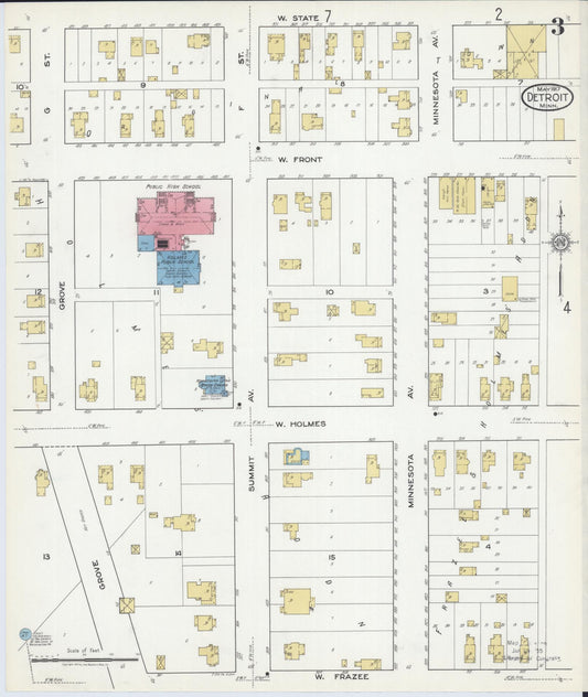 Sanborn Fire Insurance Map from Detroit Lakes, Becker County, Minnesota (1917), Sheet #0003 - Historic Sanborn Fire Insurance Map Print, vintage old map wall art, antique decor, genealogy gift, Minnesota Minnesota map