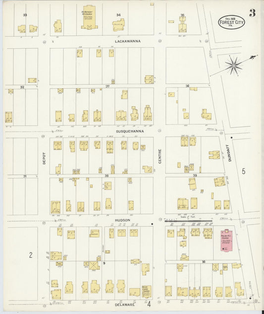 Sanborn Fire Insurance Map from Forest City, Susquehanna County, Pennsylvania (1908), Sheet #0003 - Historic Sanborn Fire Insurance Map Print, vintage old map wall art, antique decor, genealogy gift, Pennsylvania Pennsylvania map