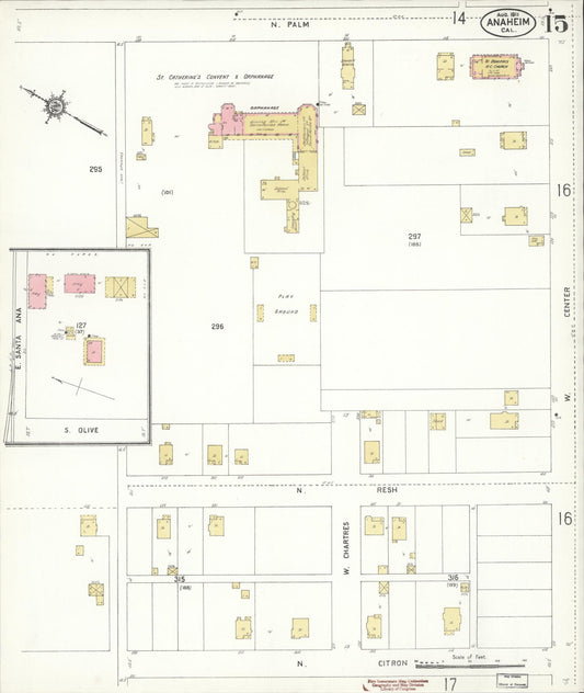 Sanborn Fire Insurance Map from Anaheim, Orange County, California (1911), Sheet #0015 - Historic Sanborn Fire Insurance Map Print, vintage old map wall art, antique decor, genealogy gift, California California map