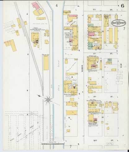 Sanborn Fire Insurance Map from Benton Harbor, Berrien County, Michigan (1900), Sheet #0006 - Historic Sanborn Fire Insurance Map Print, vintage old map wall art, antique decor, genealogy gift, Michigan Michigan map