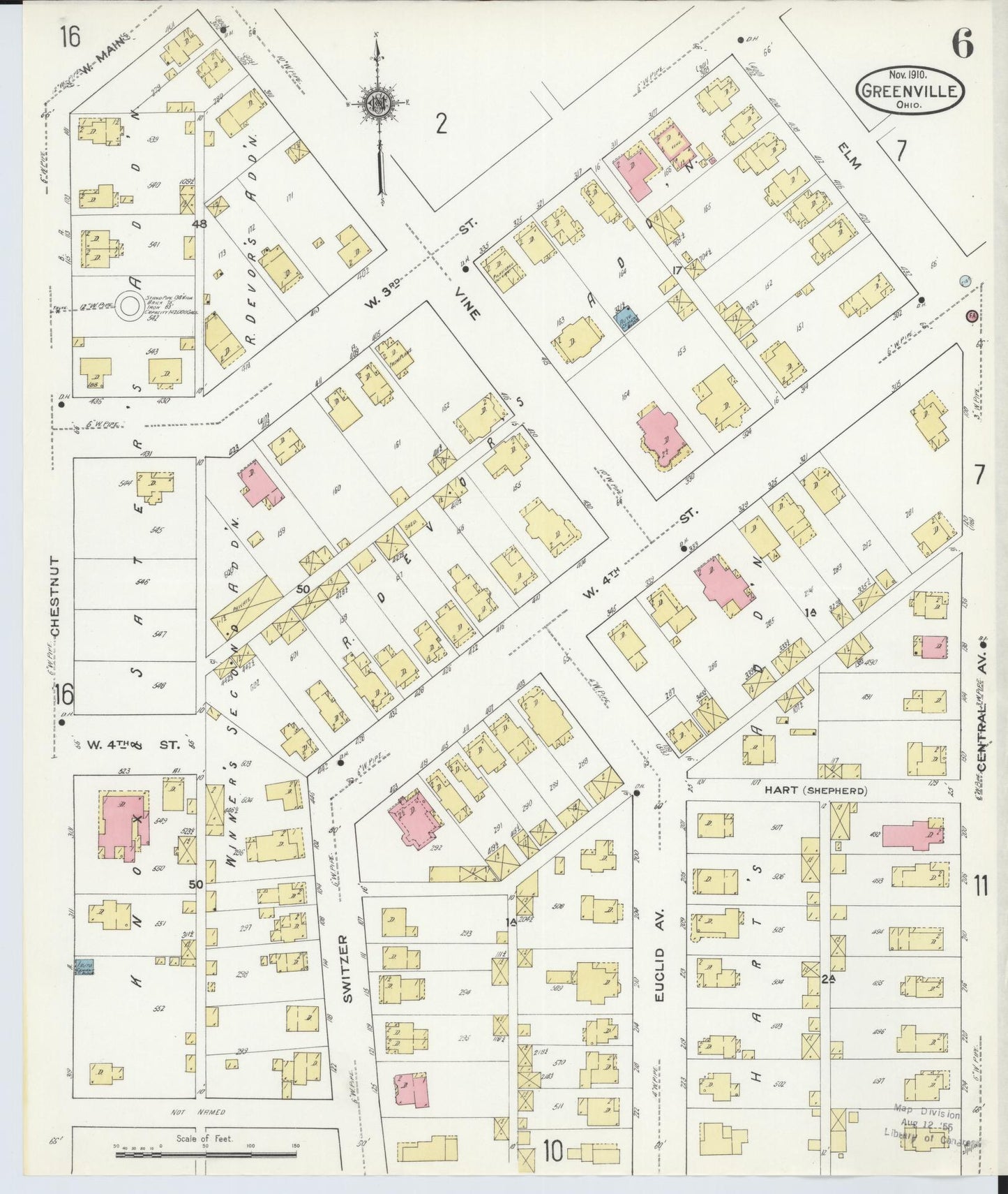 Sanborn Fire Insurance Map from Greenville, Darke County, Ohio (1910), Sheet #0006 - Historic Sanborn Fire Insurance Map Print, vintage old map wall art, antique decor, genealogy gift, Ohio Ohio map