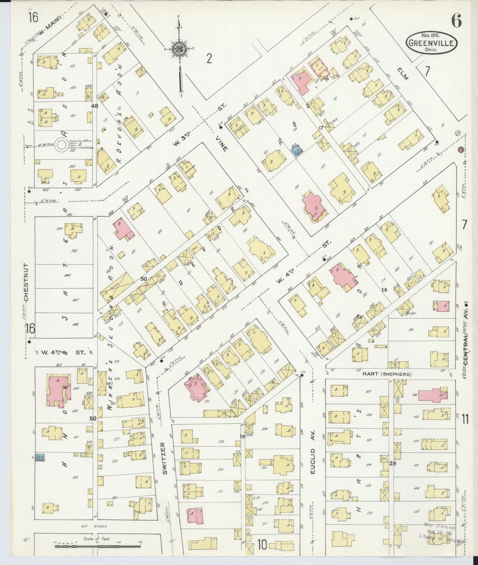Sanborn Fire Insurance Map from Greenville, Darke County, Ohio (1910), Sheet #0006 - Historic Sanborn Fire Insurance Map Print, vintage old map wall art, antique decor, genealogy gift, Ohio Ohio map