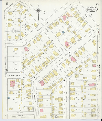 Sanborn Fire Insurance Map from Greenville, Darke County, Ohio (1910), Sheet #0006 - Historic Sanborn Fire Insurance Map Print, vintage old map wall art, antique decor, genealogy gift, Ohio Ohio map