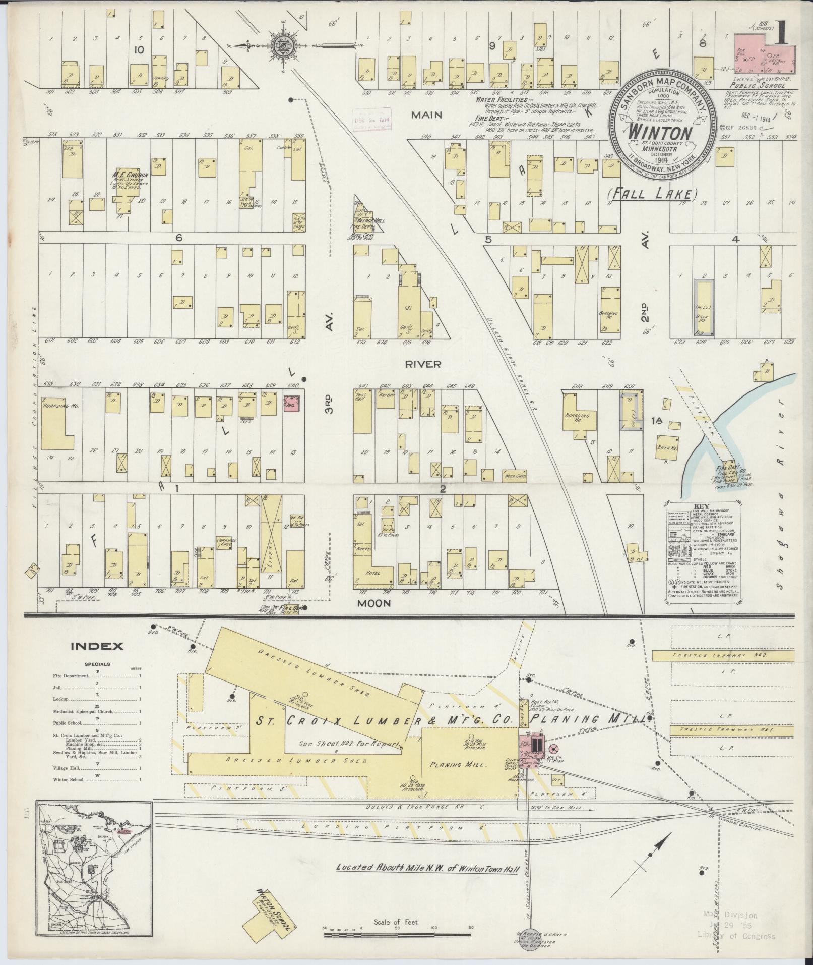 Sanborn Fire Insurance Map from Winton, Saint Louis County, Minnesota (1914), Sheet #0001 - Complete Map Set gallery image, historic Sanborn map, vintage wall art, Minnesota Minnesota
