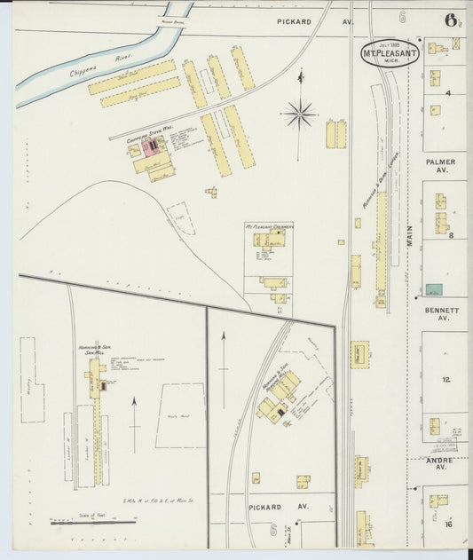 Sanborn Fire Insurance Map from Mount Pleasant, Isabella County, Michigan (1895), Sheet #0006 - Historic Sanborn Fire Insurance Map Print, vintage old map wall art, antique decor, genealogy gift, Michigan Michigan map