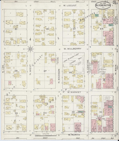 Sanborn Fire Insurance Map from Bloomington, McLean County, Illinois (1886), Sheet #0003 - Complete Map Set gallery image, historic Sanborn map, vintage wall art, Illinois Illinois