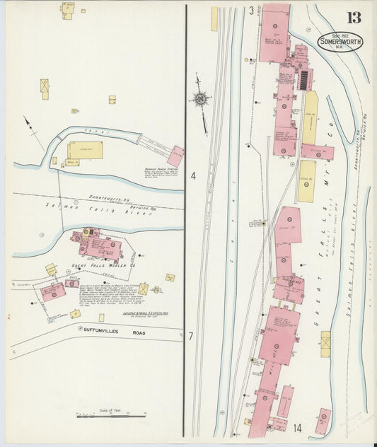 Sanborn Fire Insurance Map from Somersworth, Strafford County, New Hampshire (1912), Sheet #0013 - Historic Sanborn Fire Insurance Map Print, vintage old map wall art, antique decor, genealogy gift, New Hampshire New Hampshire map