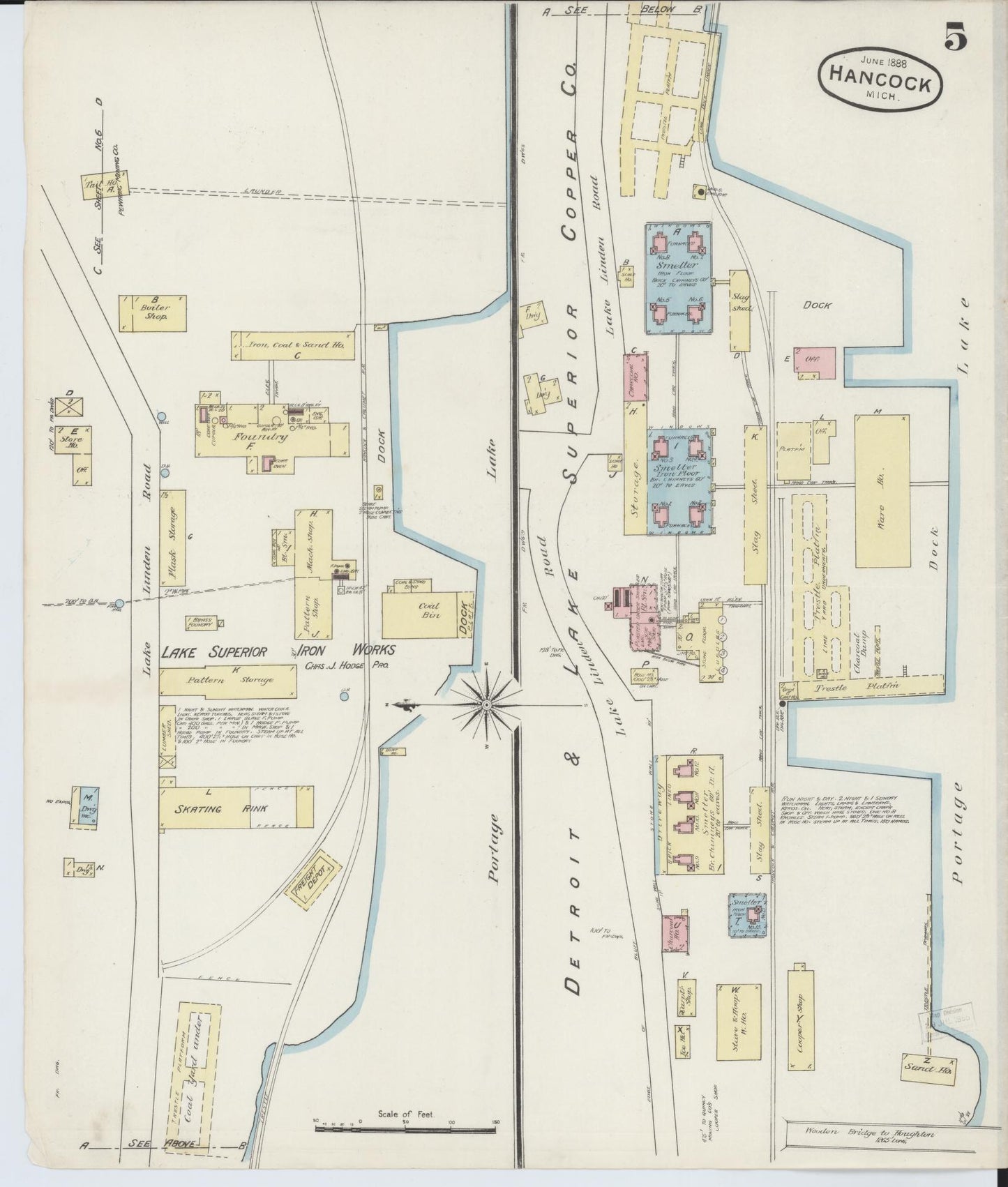Sanborn Fire Insurance Map from Houghton, Houghton County, Michigan (1888), Sheet #0005 - Complete Map Set gallery image, historic Sanborn map, vintage wall art, Michigan Michigan