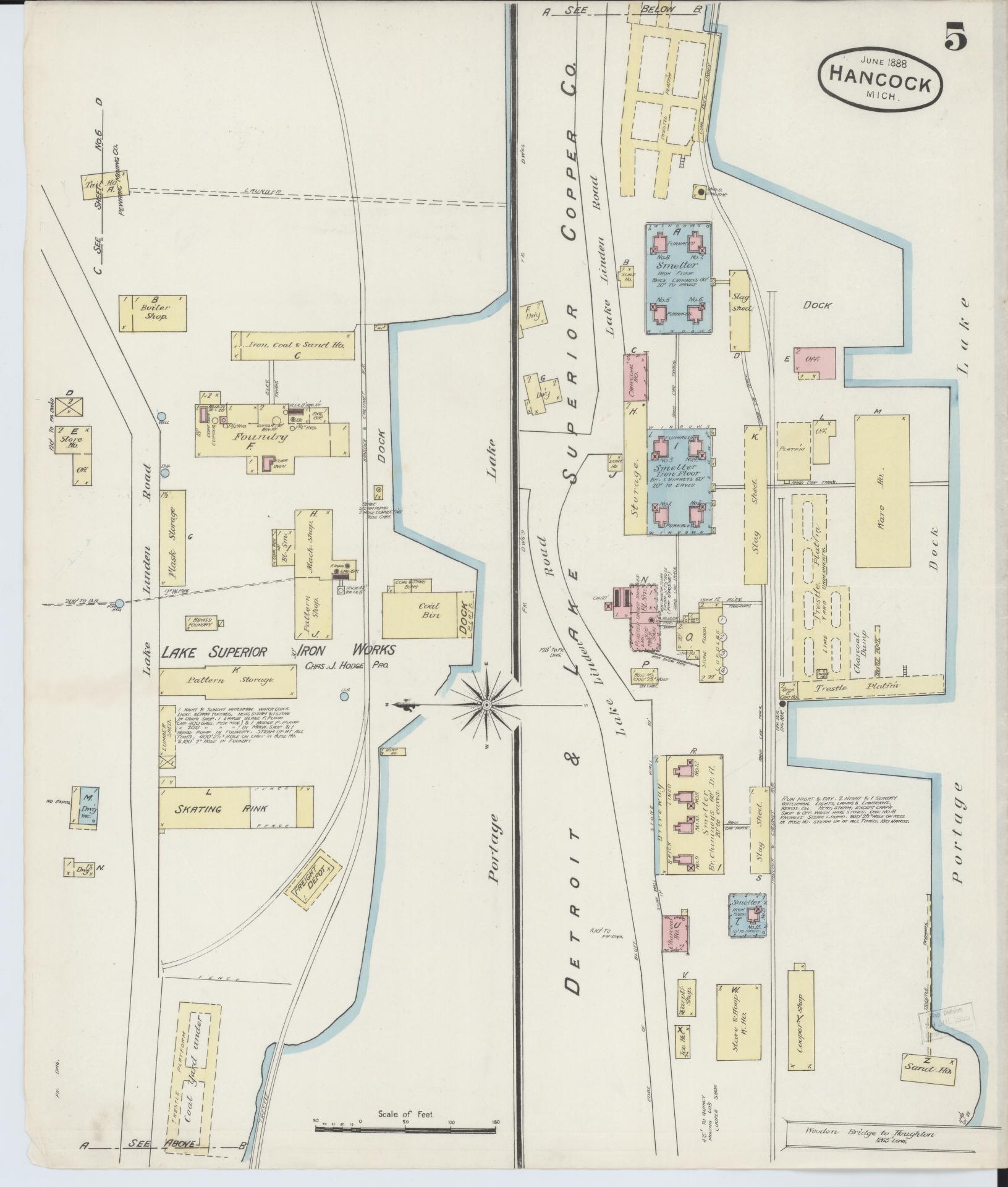 Sanborn Fire Insurance Map from Houghton, Houghton County, Michigan (1888), Sheet #0005 - Complete Map Set gallery image, historic Sanborn map, vintage wall art, Michigan Michigan