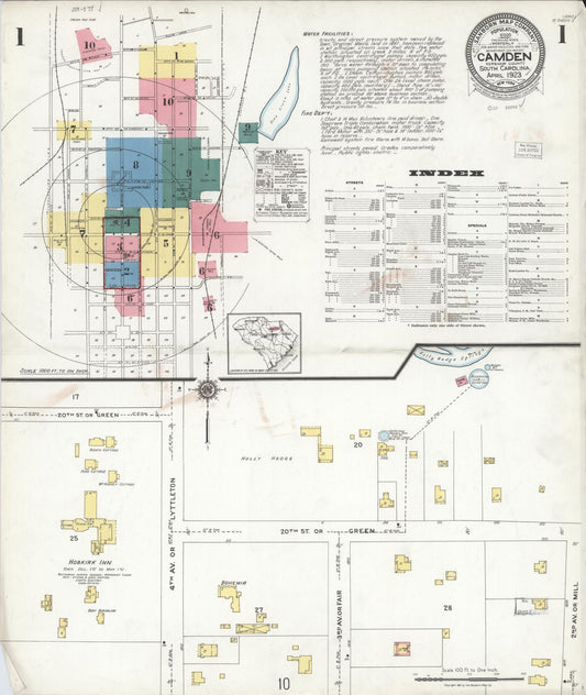 Sanborn Fire Insurance Map from Camden, Kershaw County, South Carolina (1923), Sheet #0001 - Complete Map Set gallery image, historic Sanborn map, vintage wall art, South Carolina South Carolina