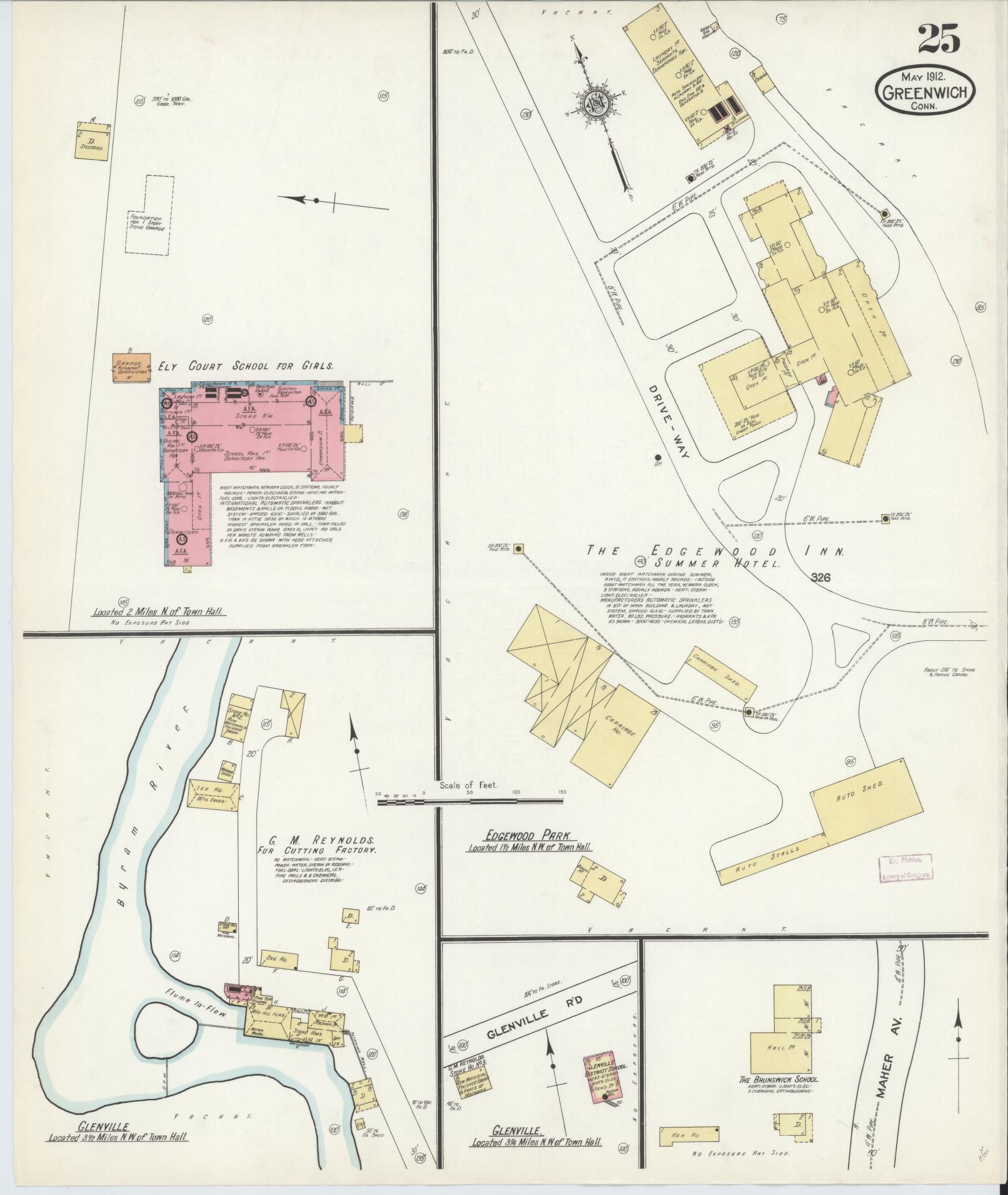 Sanborn Fire Insurance Map from Greenwich, Fairfield County, Connecticut (1912), Sheet #0025 - Complete Map Set gallery image, historic Sanborn map, vintage wall art, Connecticut Connecticut