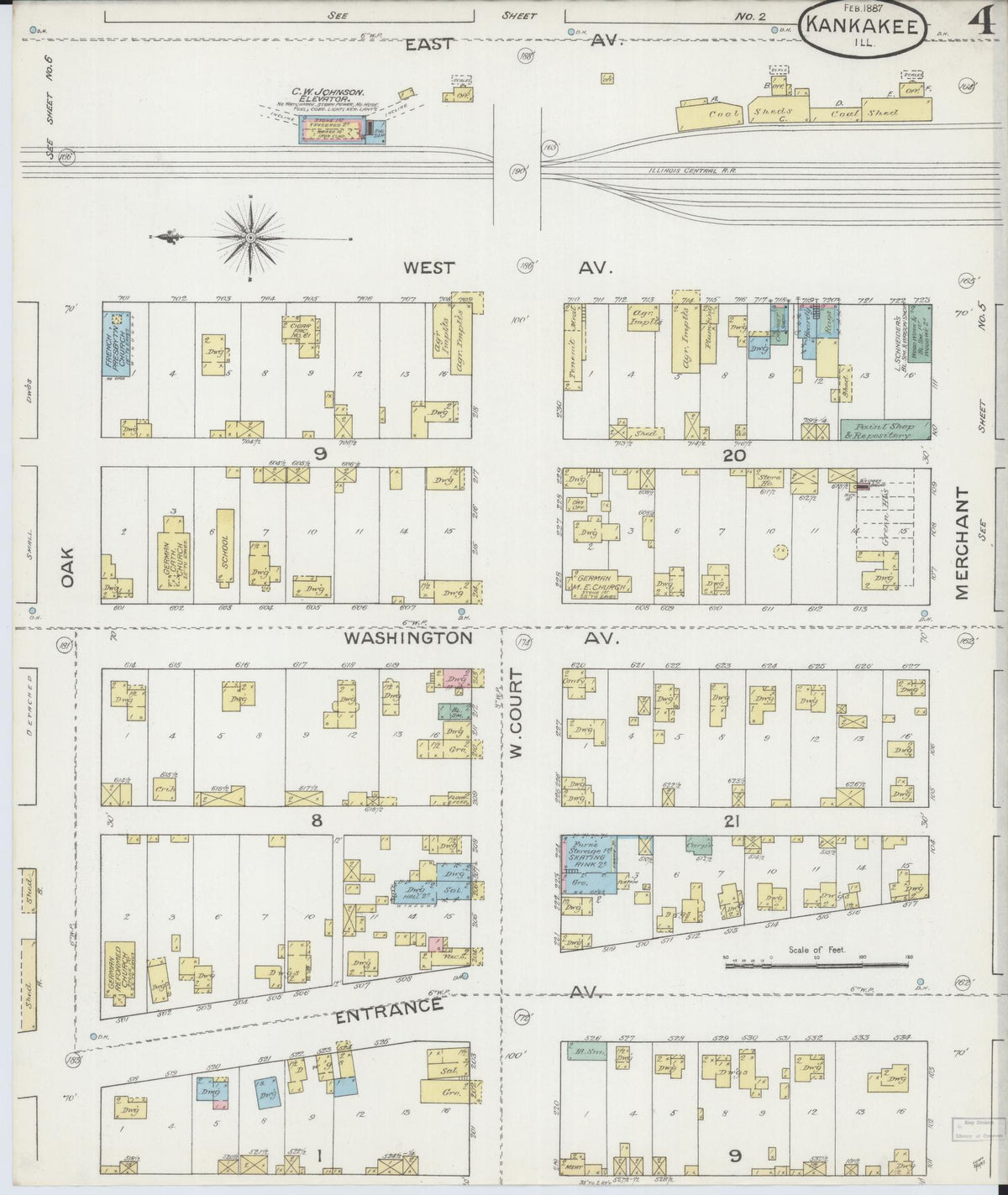 Sanborn Fire Insurance Map from Kankakee, Kankakee County, Illinois (1887), Sheet #0004 - Complete Map Set gallery image, historic Sanborn map, vintage wall art, Illinois Illinois