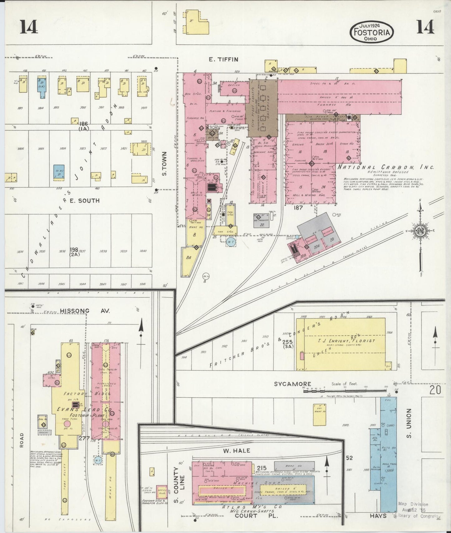 Sanborn Fire Insurance Map from Fostoria, Seneca, Hancock, And Wood Counties, Ohio (1924), Sheet #0014 - Historic Sanborn Fire Insurance Map Print, vintage old map wall art, antique decor, genealogy gift, Ohio Ohio map