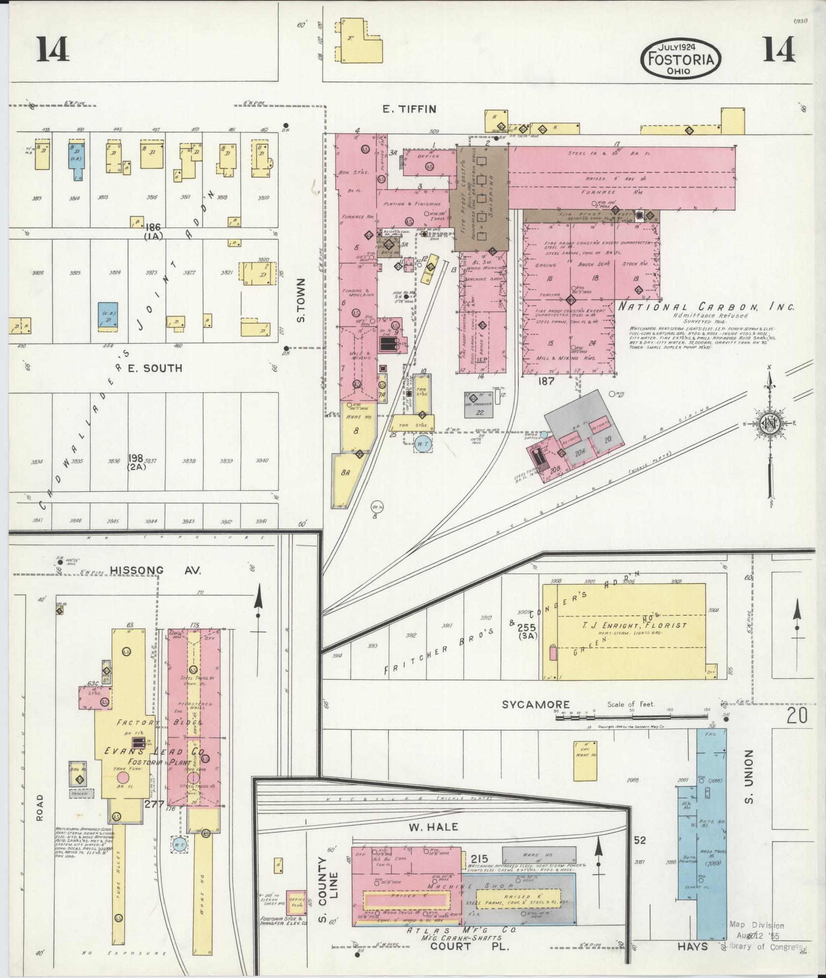 Sanborn Fire Insurance Map from Fostoria, Seneca, Hancock, And Wood Counties, Ohio (1924), Sheet #0014 - Historic Sanborn Fire Insurance Map Print, vintage old map wall art, antique decor, genealogy gift, Ohio Ohio map