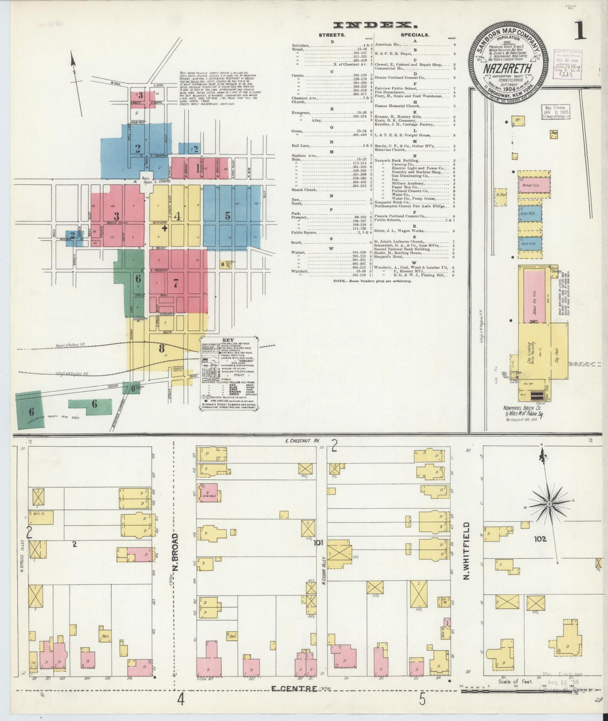 Sanborn Fire Insurance Map from Nazareth, Northampton County, Pennsylvania (1904), Sheet #0001 - Historic Sanborn Fire Insurance Map Print, vintage old map wall art, antique decor, genealogy gift, Pennsylvania Pennsylvania map