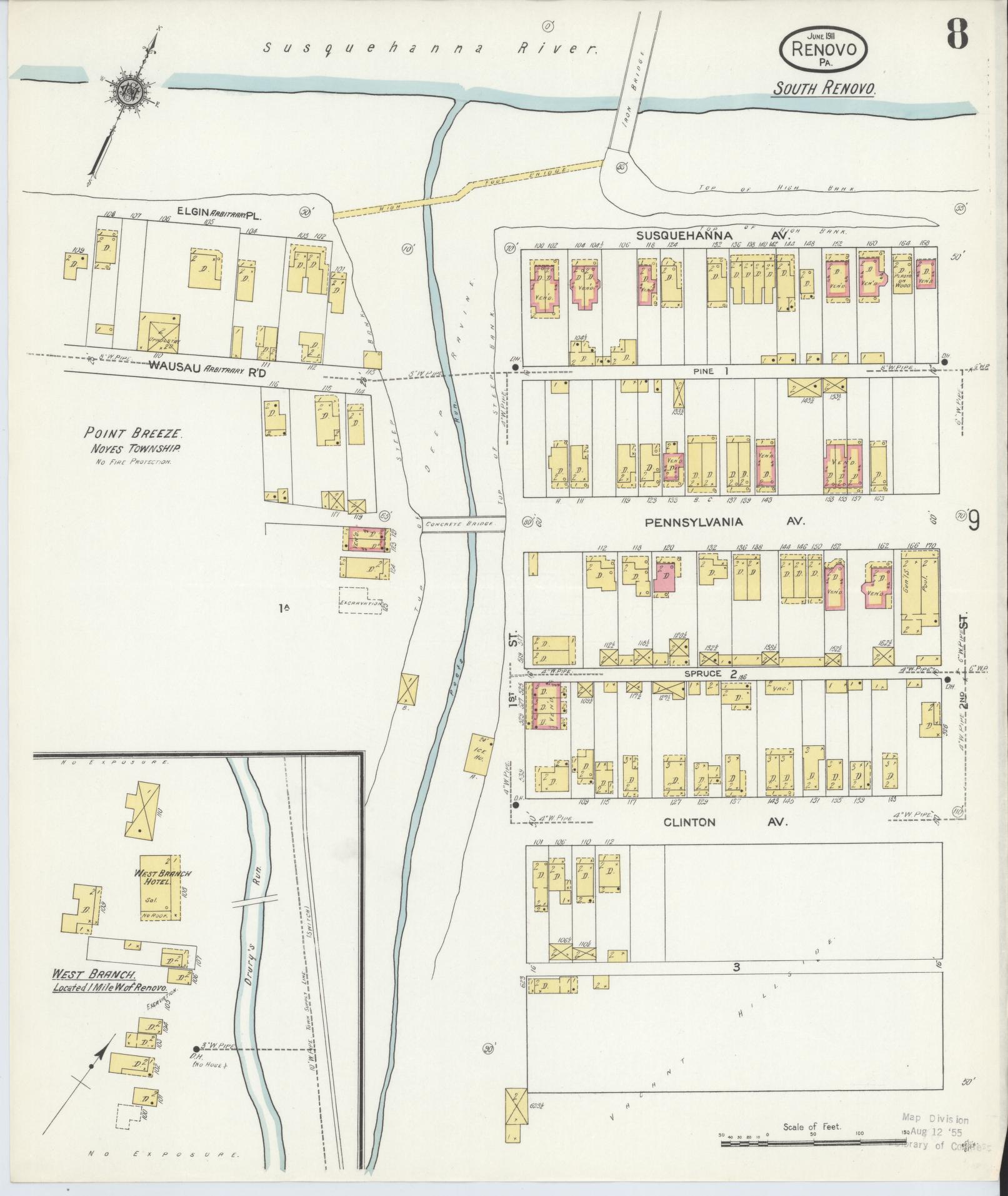 Sanborn Fire Insurance Map from Renovo, Clinton County, Pennsylvania (1911), Sheet #0008 - Complete Map Set gallery image, historic Sanborn map, vintage wall art, Pennsylvania Pennsylvania