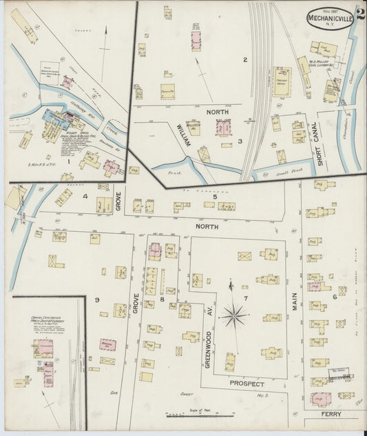 Sanborn Fire Insurance Map from Mechanicville, Saratoga County, New York (1887), Sheet #0002 - Historic Sanborn Fire Insurance Map Print, vintage old map wall art, antique decor, genealogy gift, New York New York map