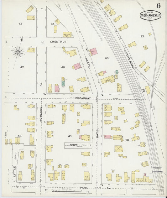 Sanborn Fire Insurance Map from Mechanicville, Saratoga County, New York (1892), Sheet #0006 - Historic Sanborn Fire Insurance Map Print, vintage old map wall art, antique decor, genealogy gift, New York New York map