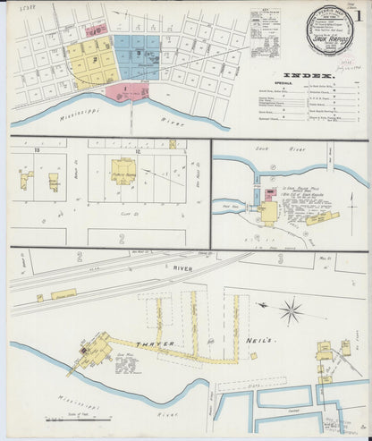 Sanborn Fire Insurance Map from Sauk Rapids, Benton County, Minnesota (1894), Sheet #0001 - Historic Sanborn Fire Insurance Map Print, vintage old map wall art, antique decor, genealogy gift, Minnesota Minnesota map