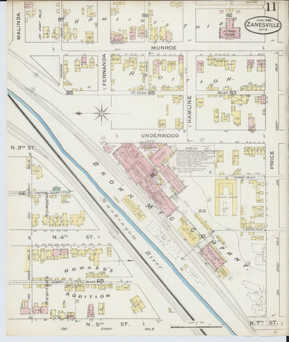 Sanborn Fire Insurance Map from Zanesville, Muskingum County, Ohio (1886), Sheet #0011 - Historic Sanborn Fire Insurance Map Print, vintage old map wall art, antique decor, genealogy gift, Ohio Ohio map
