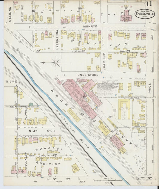 Sanborn Fire Insurance Map from Zanesville, Muskingum County, Ohio (1886), Sheet #0011 - Historic Sanborn Fire Insurance Map Print, vintage old map wall art, antique decor, genealogy gift, Ohio Ohio map