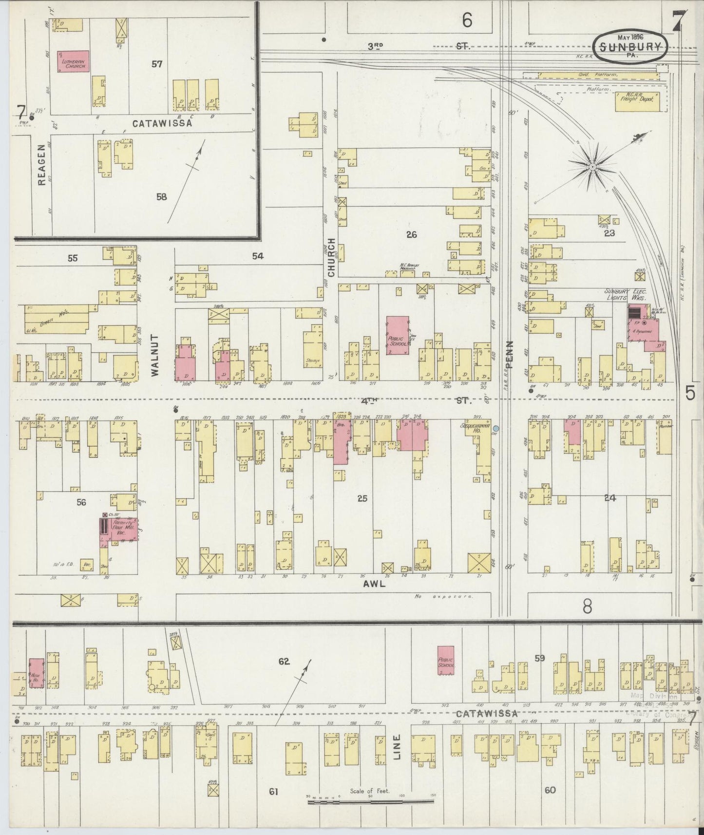 Sanborn Fire Insurance Map from Sunbury, Northumberland County, Pennsylvania (1896), Sheet #0007 - Complete Map Set gallery image, historic Sanborn map, vintage wall art, Pennsylvania Pennsylvania