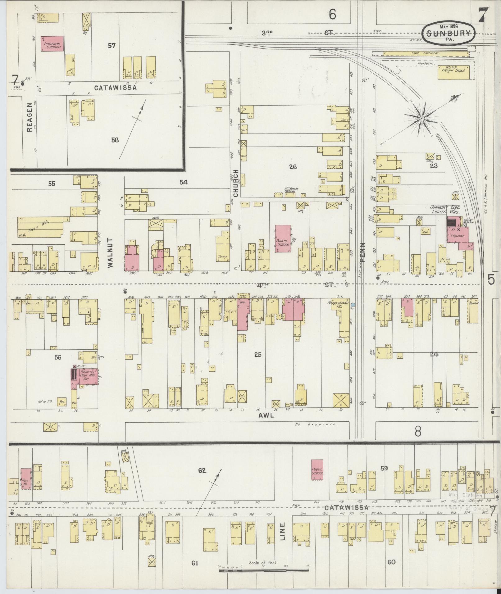 Sanborn Fire Insurance Map from Sunbury, Northumberland County, Pennsylvania (1896), Sheet #0007 - Complete Map Set gallery image, historic Sanborn map, vintage wall art, Pennsylvania Pennsylvania