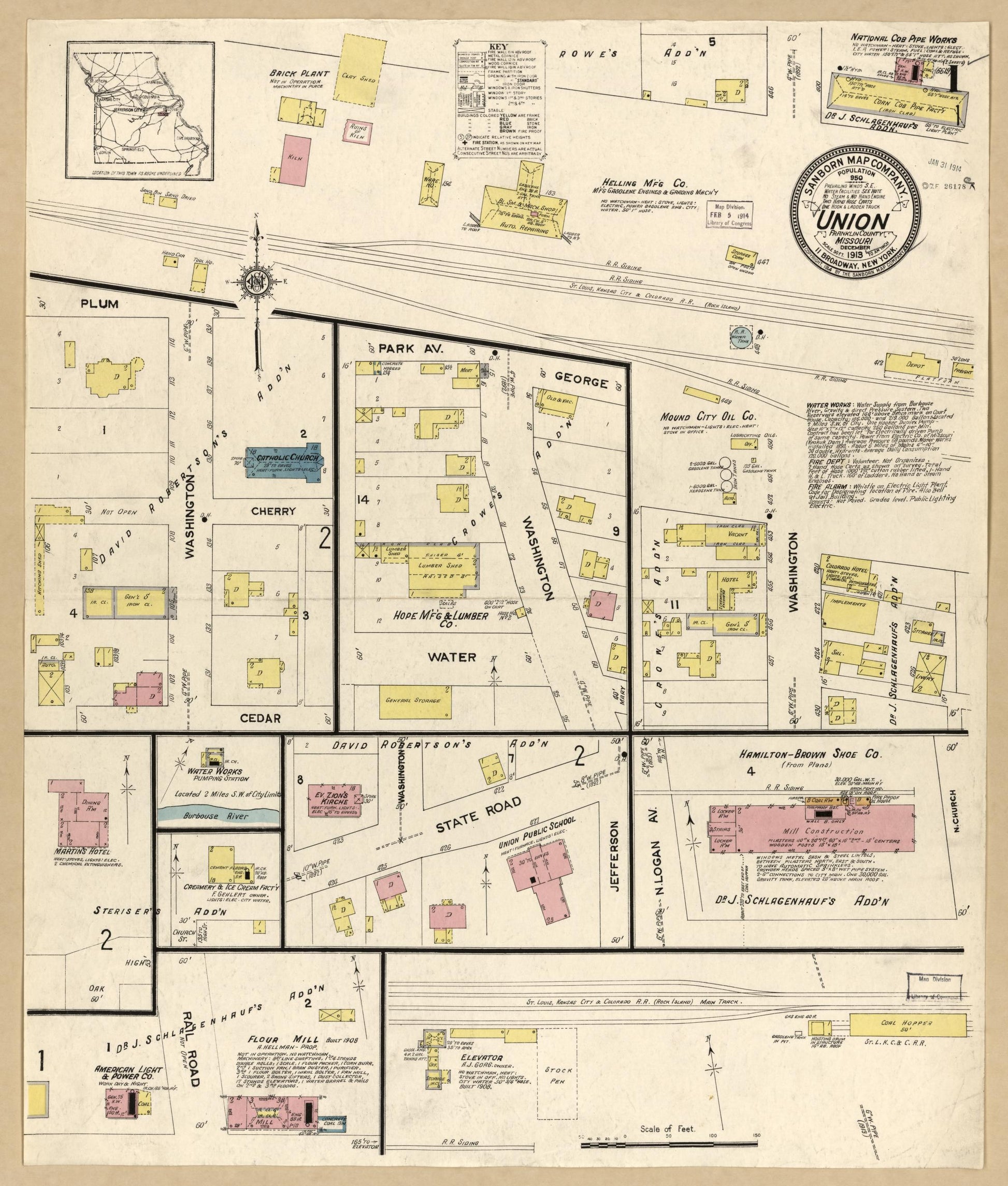 Sanborn Fire Insurance Map from Union, Franklin County, Missouri (1913), Sheet #0001 - Historic Sanborn Fire Insurance Map Print, vintage old map wall art, antique decor, genealogy gift, Missouri Missouri map