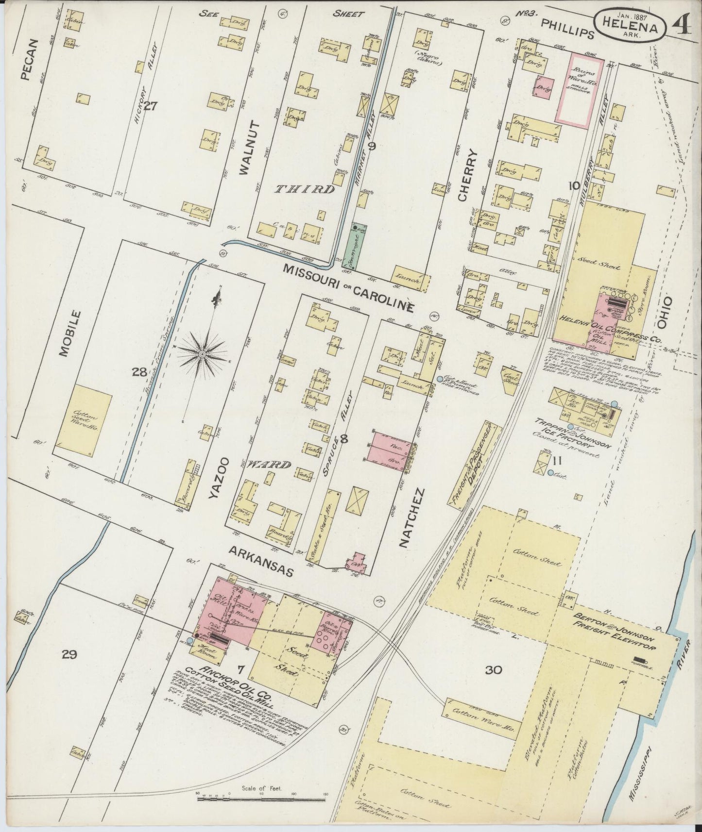 Sanborn Fire Insurance Map from Helena, Phillips County, Arkansas (1887), Sheet #0004 - Complete Map Set gallery image, historic Sanborn map, vintage wall art, Arkansas Arkansas