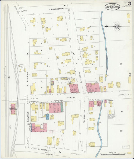 Sanborn Fire Insurance Map from Downers Grove, Dupage County, Illinois (1909), Sheet #0003 - Historic Sanborn Fire Insurance Map Print, vintage old map wall art, antique decor, genealogy gift, Illinois Illinois map