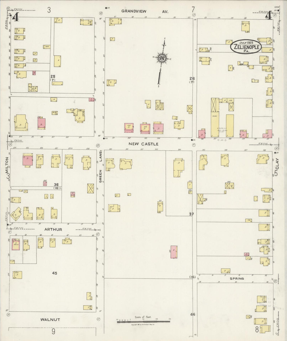 Sanborn Fire Insurance Map from Zelienople, Butler County, Pennsylvania (1925), Sheet #0004 - Historic Sanborn Fire Insurance Map Print, vintage old map wall art, antique decor, genealogy gift, Pennsylvania Pennsylvania map