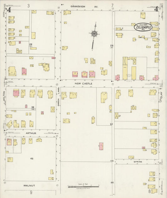 Sanborn Fire Insurance Map from Zelienople, Butler County, Pennsylvania (1925), Sheet #0004 - Historic Sanborn Fire Insurance Map Print, vintage old map wall art, antique decor, genealogy gift, Pennsylvania Pennsylvania map