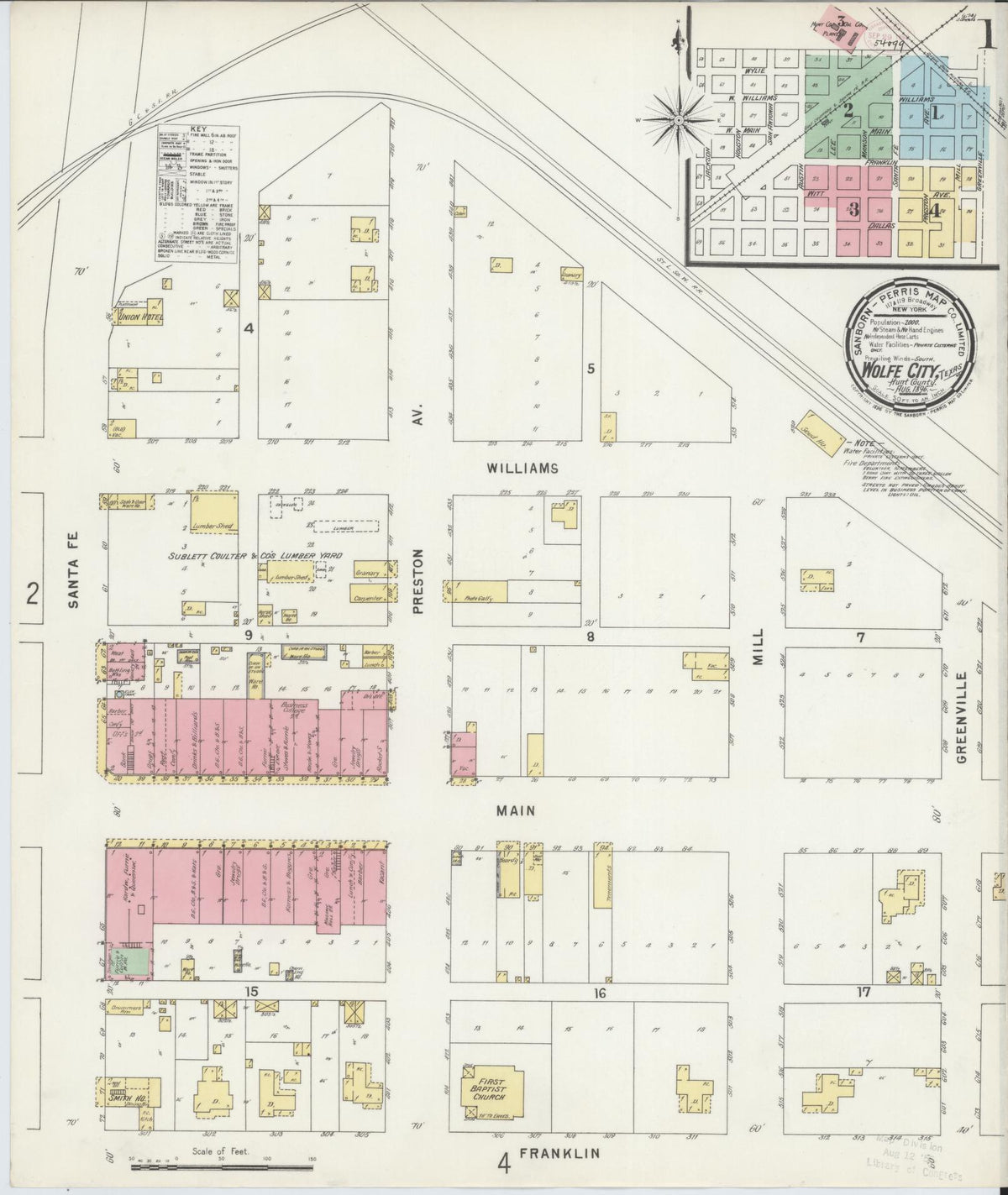Sanborn Fire Insurance Map from Wolfe City, Hunt County, Texas (1896), Sheet #0001 - Historic Sanborn Fire Insurance Map Print, vintage old map wall art, antique decor, genealogy gift, Texas Texas map