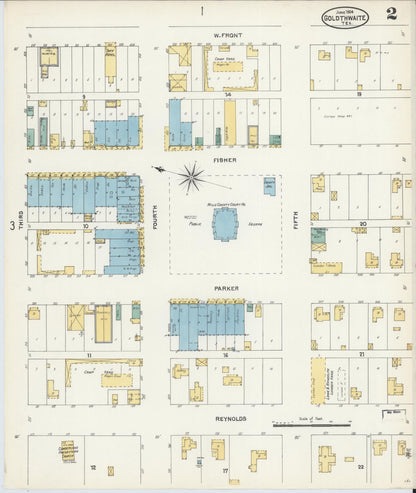 Sanborn Fire Insurance Map from Goldthwaite, Mills County, Texas (1904), Sheet #0002 - Complete Map Set gallery image, historic Sanborn map, vintage wall art, Texas Texas