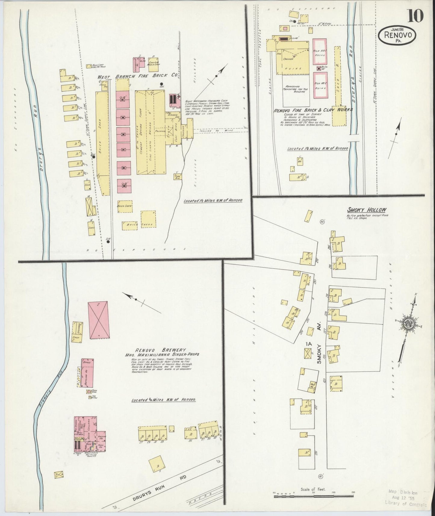 Sanborn Fire Insurance Map from Renovo, Clinton County, Pennsylvania (1911), Sheet #0010 - Complete Map Set gallery image, historic Sanborn map, vintage wall art, Pennsylvania Pennsylvania