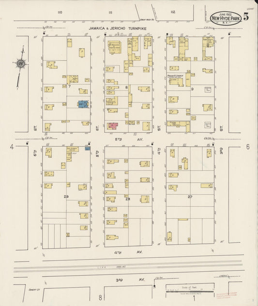 Sanborn Fire Insurance Map from New Hyde Park, Nassau County, New York (1922), Sheet #0005 - Historic Sanborn Fire Insurance Map Print, vintage old map wall art, antique decor, genealogy gift, New York New York map