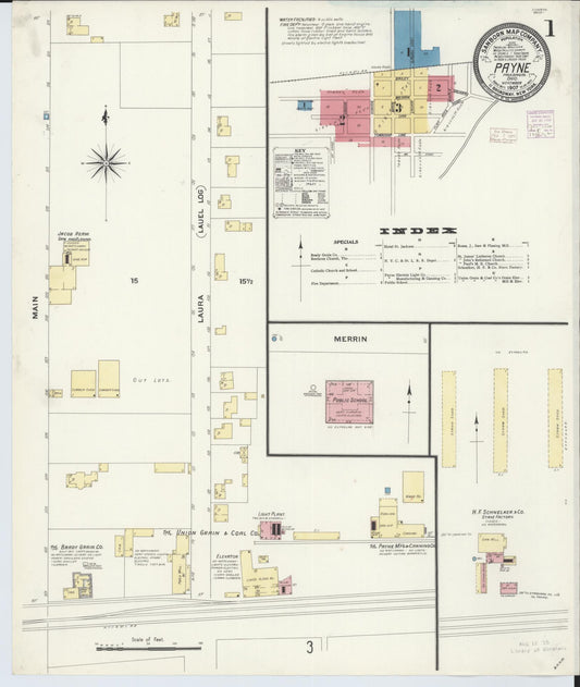 Sanborn Fire Insurance Map from Payne, Paulding County, Ohio (1907), Sheet #0001 - Historic Sanborn Fire Insurance Map Print, vintage old map wall art, antique decor, genealogy gift, Ohio Ohio map