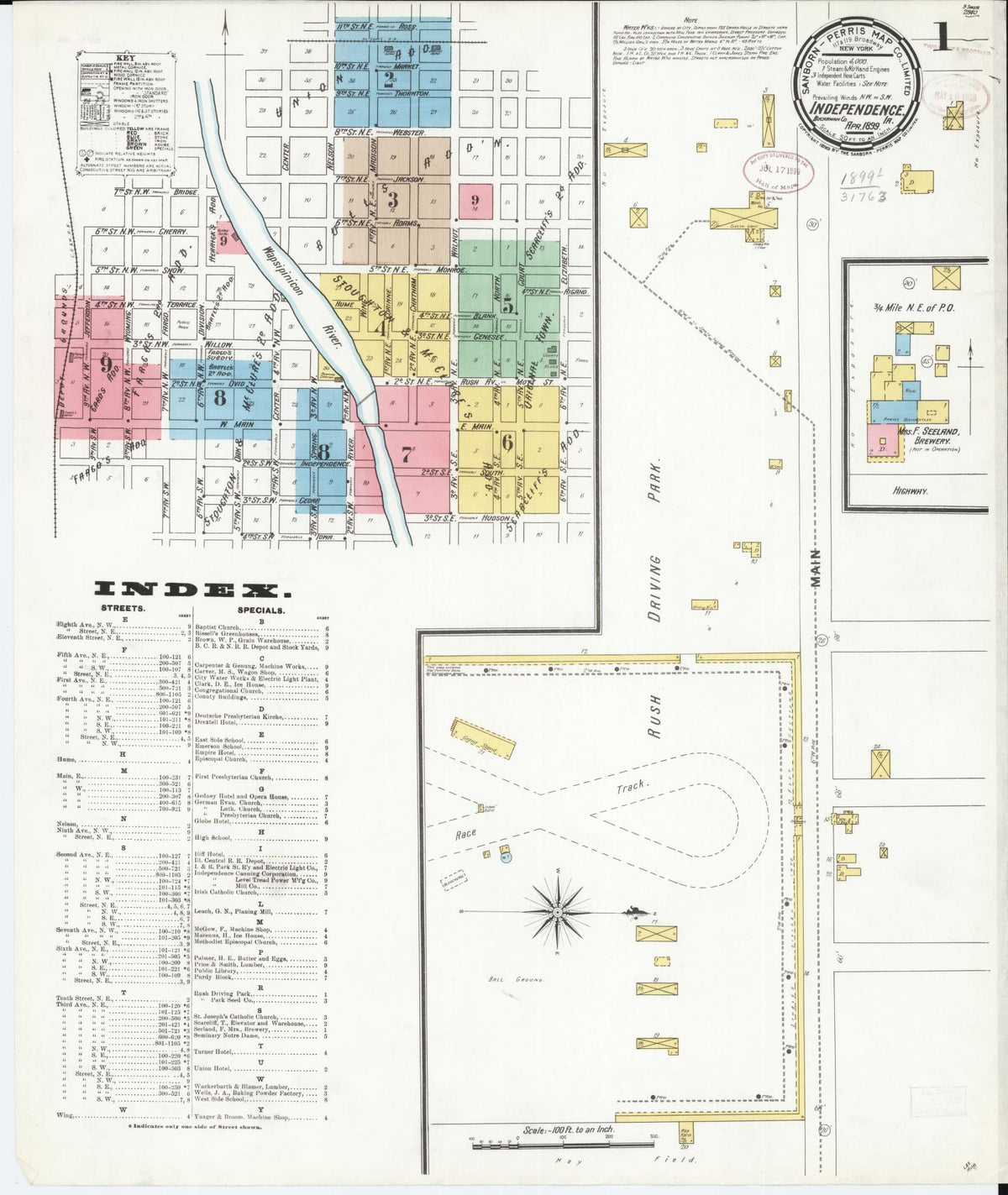 Sanborn Fire Insurance Map from Independence, Buchanan County, Iowa (1899), Sheet #0001 - Historic Sanborn Fire Insurance Map Print
